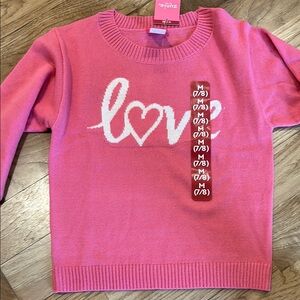 NWT Pink Love Kids Sweater, size medium 7/8